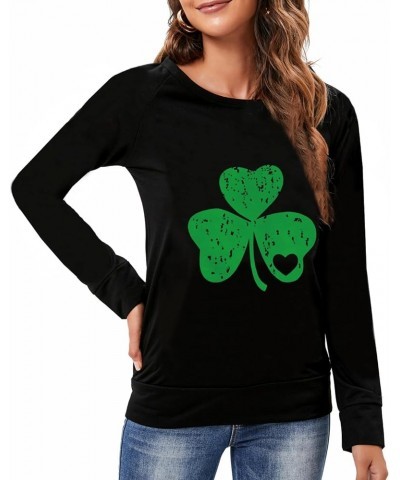 St Patricks Day Shirt Women Long Sleeve Casual Round Neck Irish Sweatshirt Tops Green Shamrock Heart $9.43 Hoodies & Sweatshirts