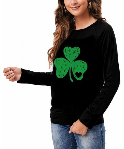 St Patricks Day Shirt Women Long Sleeve Casual Round Neck Irish Sweatshirt Tops Green Shamrock Heart $9.43 Hoodies & Sweatshirts