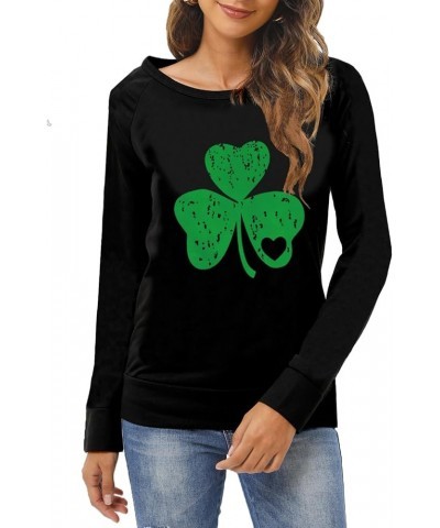 St Patricks Day Shirt Women Long Sleeve Casual Round Neck Irish Sweatshirt Tops Green Shamrock Heart $9.43 Hoodies & Sweatshirts