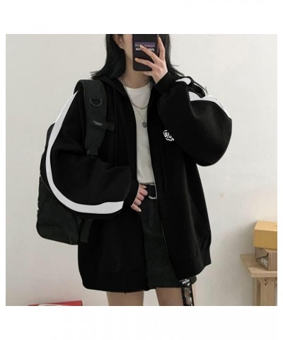 Womens Zip Up Hoodie Cute Oversize Plain Hoodies Y2k Streetwear Baggy Sweatshirts Comfy Jacket for Teen Girls Fairycore Cloth...