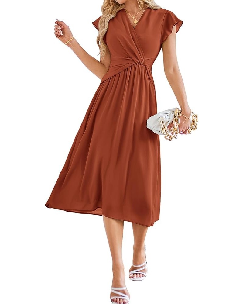 Womens Dresses Casual Ruffle Short Sleeves Chiffon Empire Waist Elastic V-Neck Wedding Guest A-Line Maxi Dress Brown $24.98 D...