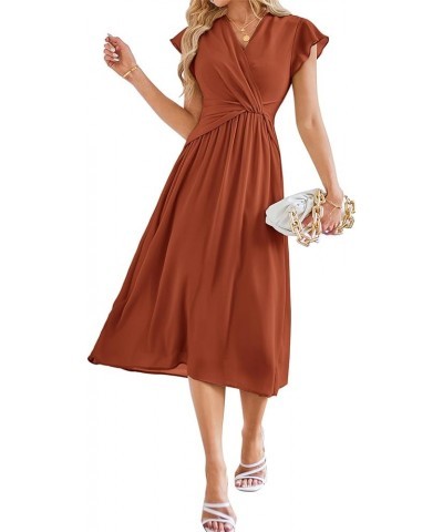 Womens Dresses Casual Ruffle Short Sleeves Chiffon Empire Waist Elastic V-Neck Wedding Guest A-Line Maxi Dress Brown $24.98 D...