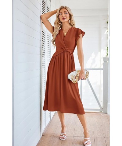 Womens Dresses Casual Ruffle Short Sleeves Chiffon Empire Waist Elastic V-Neck Wedding Guest A-Line Maxi Dress Brown $24.98 D...