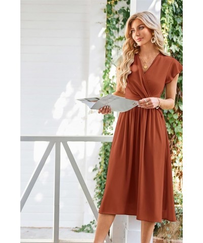 Womens Dresses Casual Ruffle Short Sleeves Chiffon Empire Waist Elastic V-Neck Wedding Guest A-Line Maxi Dress Brown $24.98 D...