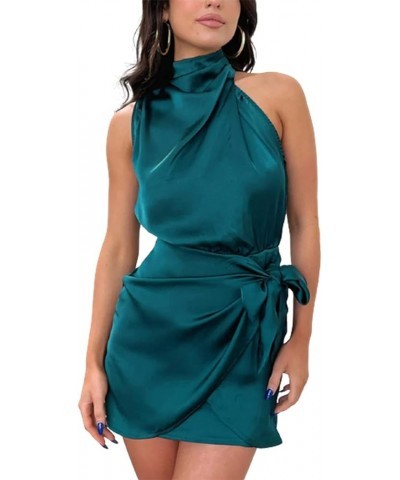 2024 Summer Women's Sexy Halter Neck Sleeveless Party Dress Slim Fit Cocktail Dresses Lake Blue $21.92 Dresses