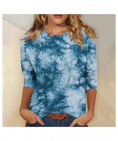 3/4 Sleeve Tee Ladies Summer Round Neck Tshirt Trendy Tops Plus Size 2024 Slim Shirt Graphic Tees Blouse 4-blue $10.02 T-Shirts