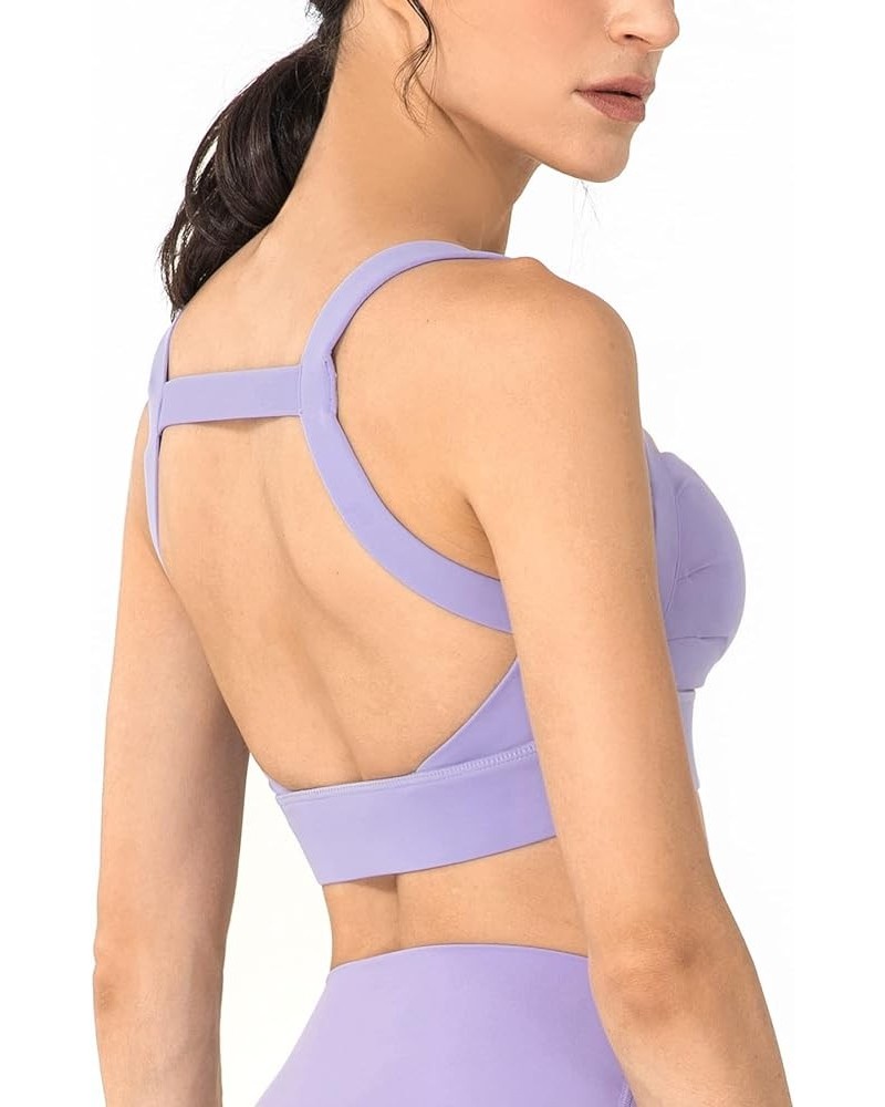 Open Back Sports Bra for Women Sexy Cutout Strappy Longline Workout Crop Tank Top with Removable Padded Cups Purple $14.27 Li...