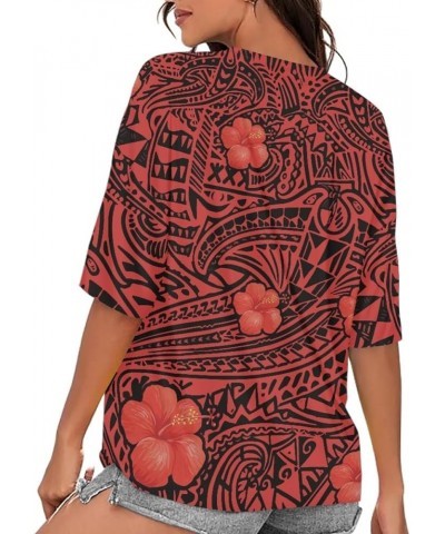 Womens Summer Tops Casual Polynesian Floral Short Sleeve Hawaii Beach Tee T Shirts Red Hibiscus $10.19 T-Shirts