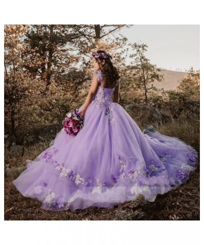 3D Floral Quinceanera Dresses Ball Gown Puffy Sparkly Tulle Sweet 16 Dresses Off Shoulder Lace Princess Dress Y120 Fuchsia $5...