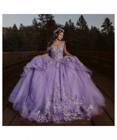 3D Floral Quinceanera Dresses Ball Gown Puffy Sparkly Tulle Sweet 16 Dresses Off Shoulder Lace Princess Dress Y120 Fuchsia $5...