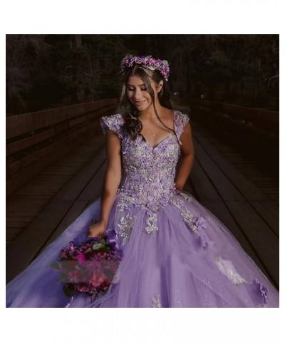 3D Floral Quinceanera Dresses Ball Gown Puffy Sparkly Tulle Sweet 16 Dresses Off Shoulder Lace Princess Dress Y120 Fuchsia $5...