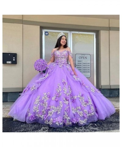 3D Floral Quinceanera Dresses Ball Gown Puffy Sparkly Tulle Sweet 16 Dresses Off Shoulder Lace Princess Dress Y120 Fuchsia $5...