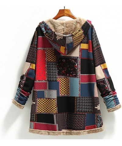 Women's Button Up Sherpa Fleece Jackets Ethnic Overcoat Linen Patchwork Hooded Winter Coats Outerwear with Pocket Red Coat $1...