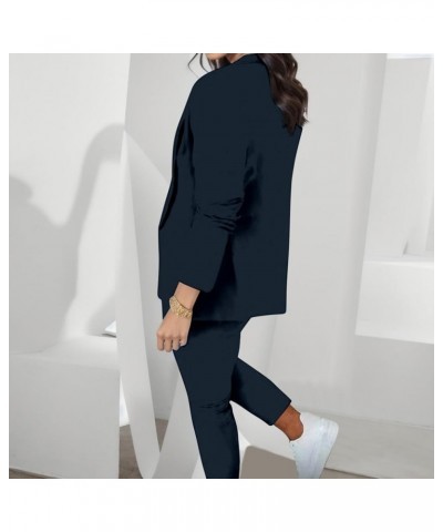 2 Piece Sets for Women Casual 2024 Lapel Neck Open Front Jackets Wide Pant Business Work Outfits Suits Plus Size A5navy $16.3...