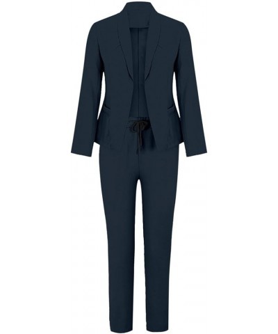 2 Piece Sets for Women Casual 2024 Lapel Neck Open Front Jackets Wide Pant Business Work Outfits Suits Plus Size A5navy $16.3...