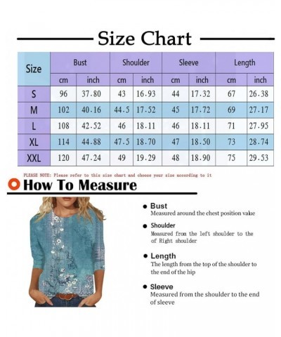 Womens Tops 2023 Summer 3/4 Sleeve Floral Printed Loose Tops Retro Crew Neck Stretch Going Out Shirts Baggy Blouses 01-green ...