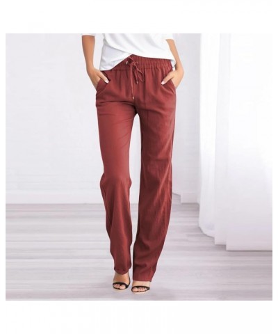 Womens Straight Leg Pants Plus Size High Waisted Palazzo Pants Summer Y2K Linen Beach Trousers Flowy Casual Pants Z006 Wine $...