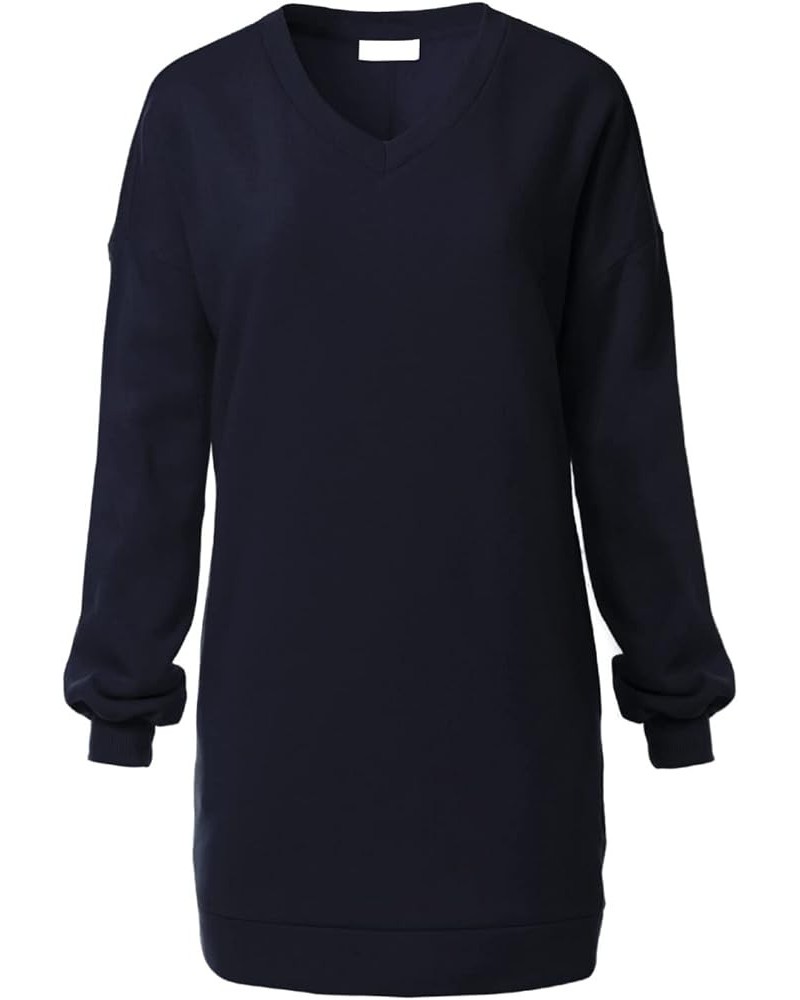 Women's Casual Oversized Loose Fit Crew/V Neck Fleece Pullover Tunic Sweatshirts with Pockets S~3X A Navy $14.74 Hoodies & Sw...