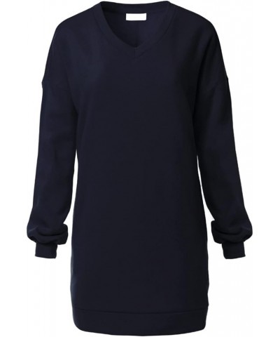 Women's Casual Oversized Loose Fit Crew/V Neck Fleece Pullover Tunic Sweatshirts with Pockets S~3X A Navy $14.74 Hoodies & Sw...