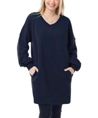 Women's Casual Oversized Loose Fit Crew/V Neck Fleece Pullover Tunic Sweatshirts with Pockets S~3X A Navy $14.74 Hoodies & Sw...