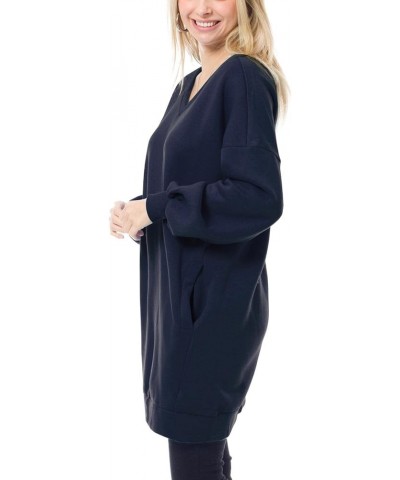 Women's Casual Oversized Loose Fit Crew/V Neck Fleece Pullover Tunic Sweatshirts with Pockets S~3X A Navy $14.74 Hoodies & Sw...