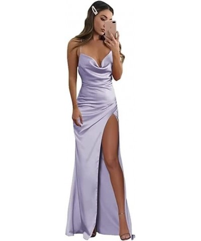 Cowl Neck Satin Bridesmaid Dresses for Women Spaghetti Straps Long Formal Evening Dresses Lavender $32.90 Dresses