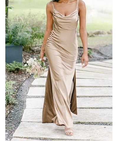 Cowl Neck Satin Bridesmaid Dresses for Women Spaghetti Straps Long Formal Evening Dresses Lavender $32.90 Dresses