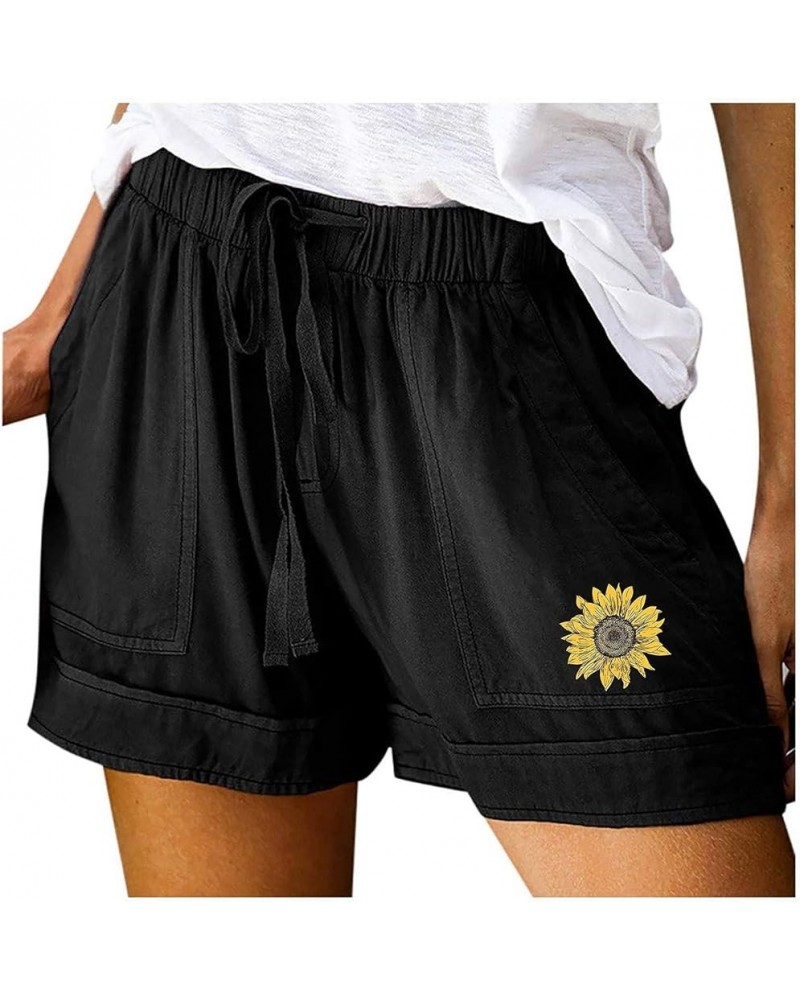 Shorts Casual Pants Splice Womens Drawstring Loose Comfy Pocketed Elastic Waist Pants Women Shorts Athletic X1b-black $4.53 S...