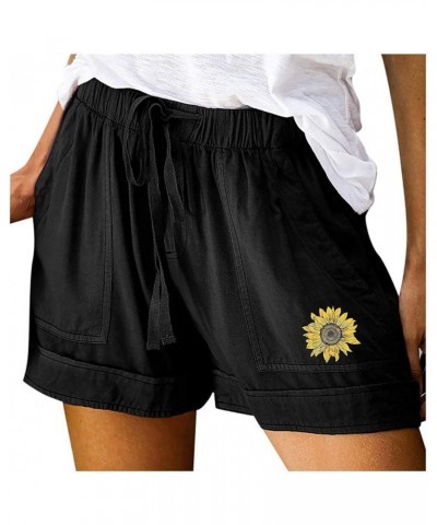 Shorts Casual Pants Splice Womens Drawstring Loose Comfy Pocketed Elastic Waist Pants Women Shorts Athletic X1b-black $4.53 S...