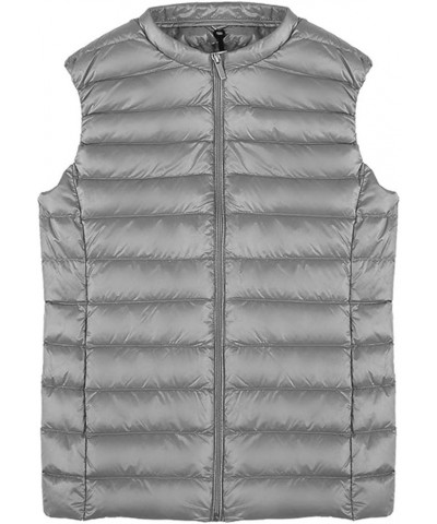 Women's Zip Up Collarless Down Puffer Packable Ultra Light Vest Jacket Grey $17.93 Jackets