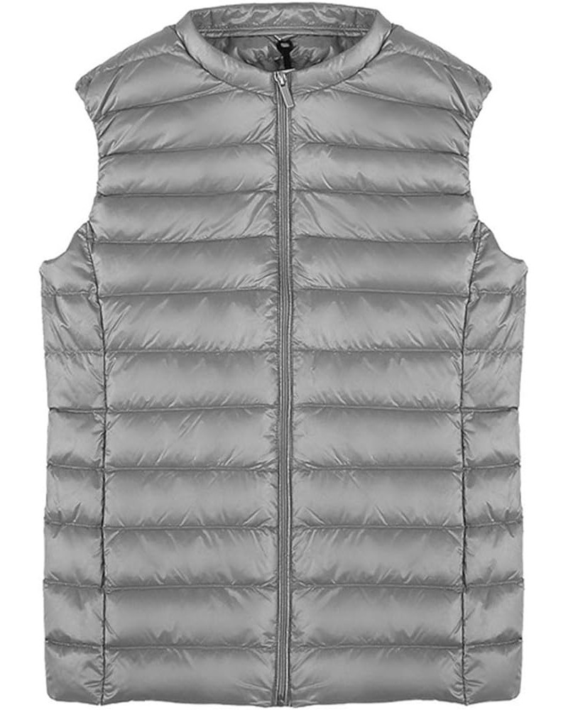 Women's Zip Up Collarless Down Puffer Packable Ultra Light Vest Jacket Grey $17.93 Jackets