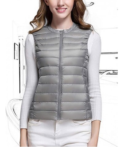 Women's Zip Up Collarless Down Puffer Packable Ultra Light Vest Jacket Grey $17.93 Jackets