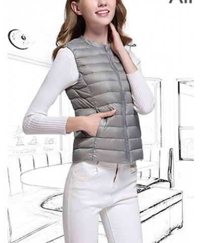 Women's Zip Up Collarless Down Puffer Packable Ultra Light Vest Jacket Grey $17.93 Jackets