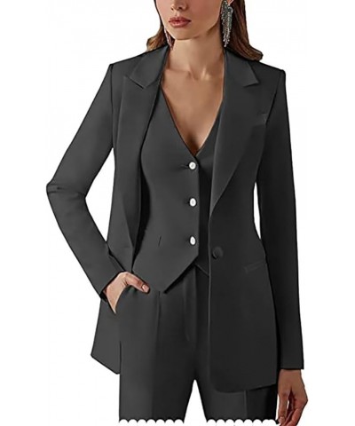 Three Piece Pants Suits Slim Casual Suit Vest Pant Set Women's Business Blazer Pant Suit Set Black $28.20 Suits