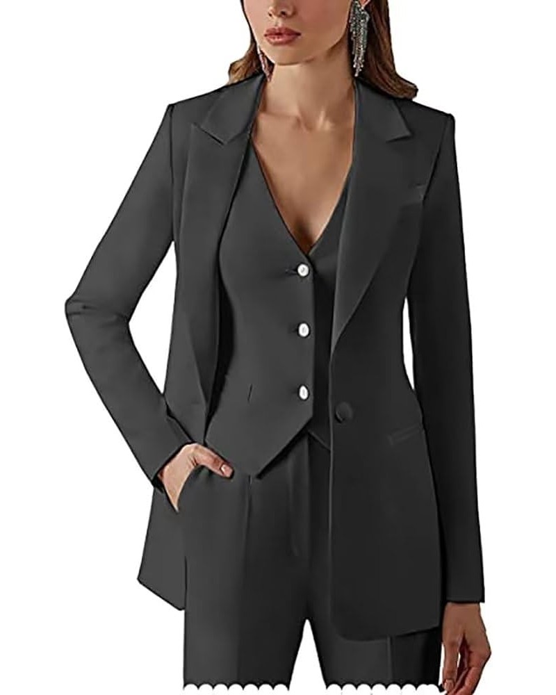 Three Piece Pants Suits Slim Casual Suit Vest Pant Set Women's Business Blazer Pant Suit Set Black $28.20 Suits