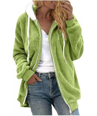 Coats for Women, Women's Fashion Casual Loose Plush Striped Zipper Long Sleeve Stitching Hooded Jacket Coat 4-fluorescent Gre...