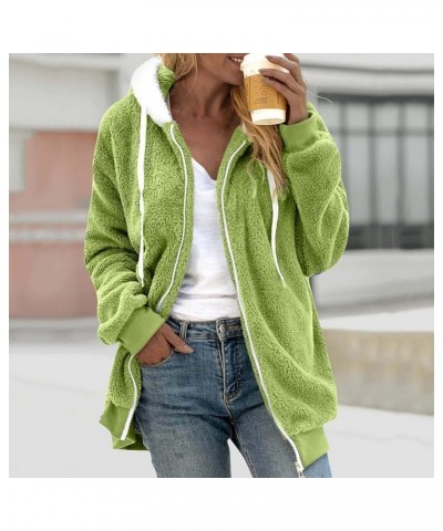 Coats for Women, Women's Fashion Casual Loose Plush Striped Zipper Long Sleeve Stitching Hooded Jacket Coat 4-fluorescent Gre...