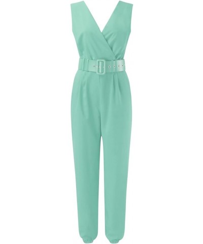 Womens Jumpsuits Casual Summer Fashion Print Slim Fit Overalls V Neck High Waists Sleeveless Rompers with Belt 01mint Green $...