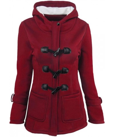 Plus Size Winter Coats for Women Horn Buttons Hooded Jacket Warm Fleece Lined Hoodies Sweater Thicken Padded Overcoat Red $10...