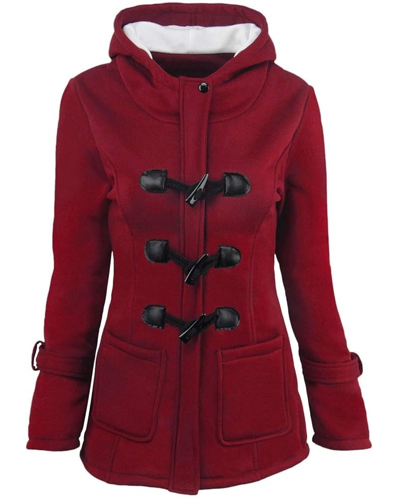 Plus Size Winter Coats for Women Horn Buttons Hooded Jacket Warm Fleece Lined Hoodies Sweater Thicken Padded Overcoat Red $10...