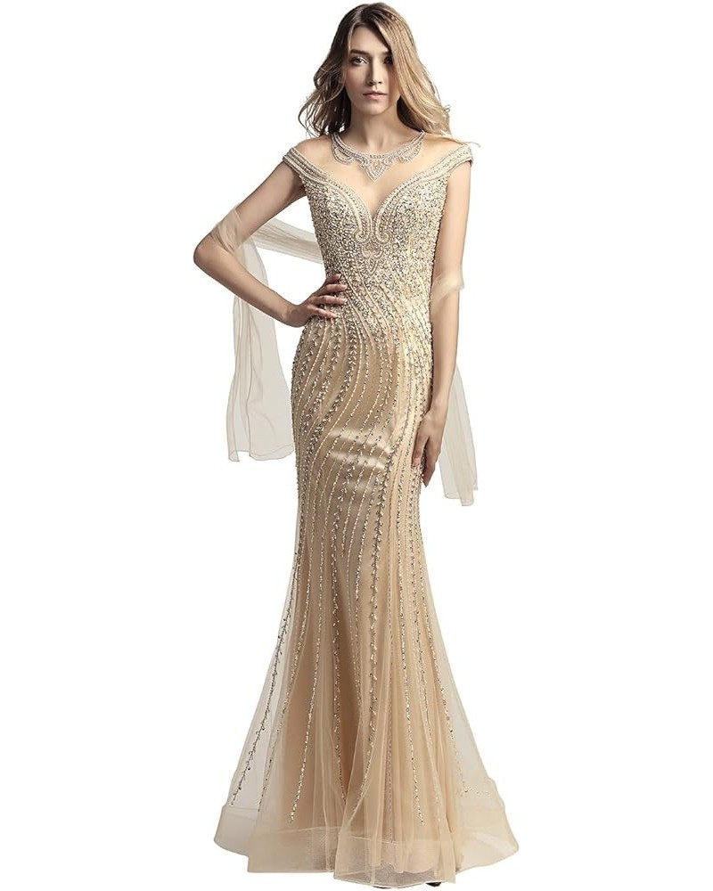 Womens Tulle Mermaid Sequin Evening Dress Formal Prom Gowns Long 470-champagne $34.32 Dresses