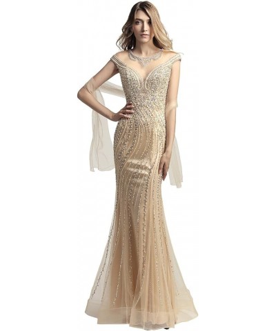 Womens Tulle Mermaid Sequin Evening Dress Formal Prom Gowns Long 470-champagne $34.32 Dresses