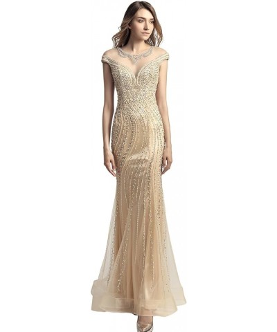 Womens Tulle Mermaid Sequin Evening Dress Formal Prom Gowns Long 470-champagne $34.32 Dresses