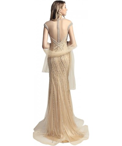 Womens Tulle Mermaid Sequin Evening Dress Formal Prom Gowns Long 470-champagne $34.32 Dresses