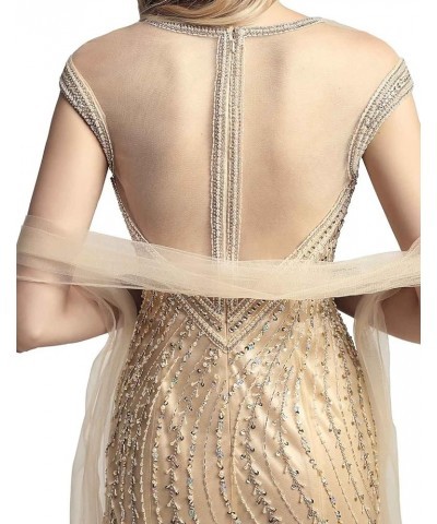 Womens Tulle Mermaid Sequin Evening Dress Formal Prom Gowns Long 470-champagne $34.32 Dresses