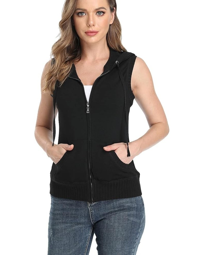 Women's Sleeveless Hoodies Zip Up Hooded Vest Casual Sweatshirt with Kanga Pocket Black $22.61 Hoodies & Sweatshirts