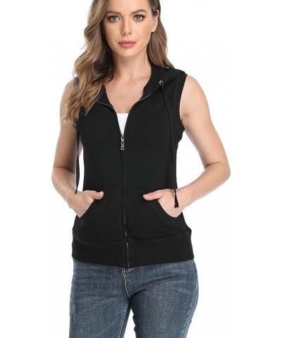 Women's Sleeveless Hoodies Zip Up Hooded Vest Casual Sweatshirt with Kanga Pocket Black $22.61 Hoodies & Sweatshirts