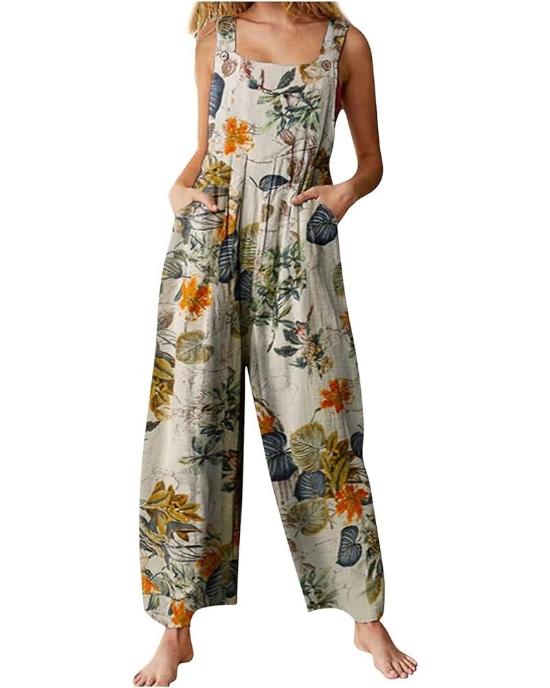 Women Baggy Jumpsuit Boho Floral Printed Loose Overall Wide Leg Pants Long Rompers with Pockets Floral Yellow $11.19 Overalls