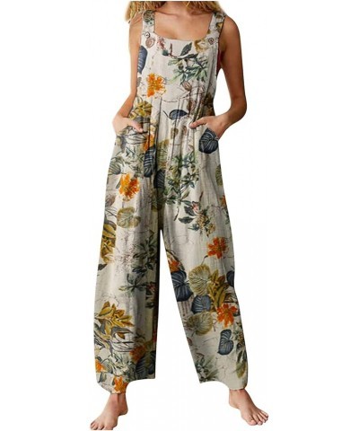 Women Baggy Jumpsuit Boho Floral Printed Loose Overall Wide Leg Pants Long Rompers with Pockets Floral Yellow $11.19 Overalls