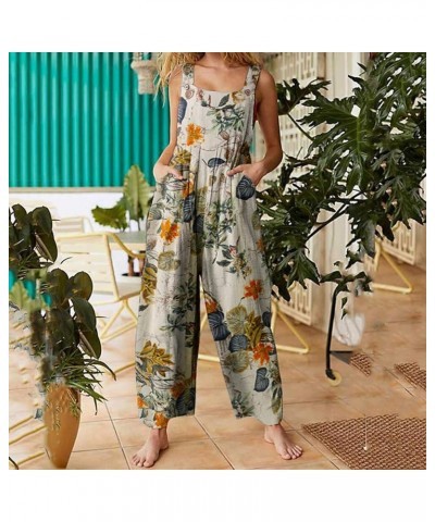 Women Baggy Jumpsuit Boho Floral Printed Loose Overall Wide Leg Pants Long Rompers with Pockets Floral Yellow $11.19 Overalls